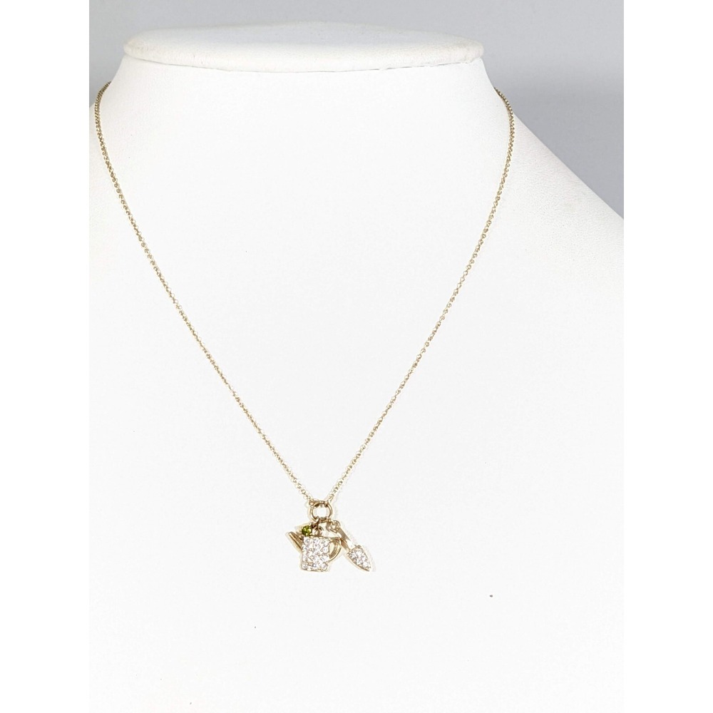 Monet Gold Tone Watering Can Crystal Garden Charm Necklace 17.5"